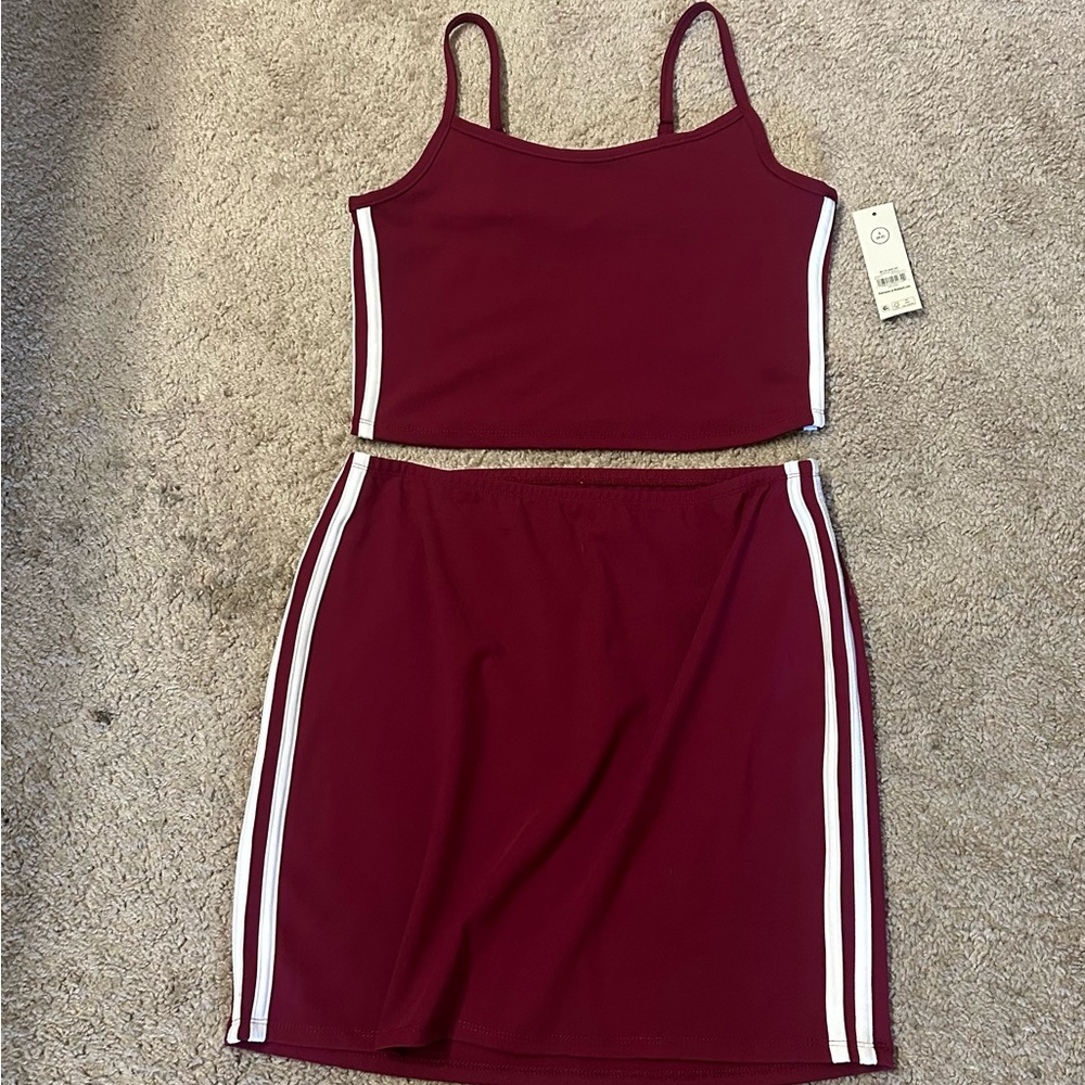 No Boundaries Burgundy Two-Piece Set with White Stripe - S/M